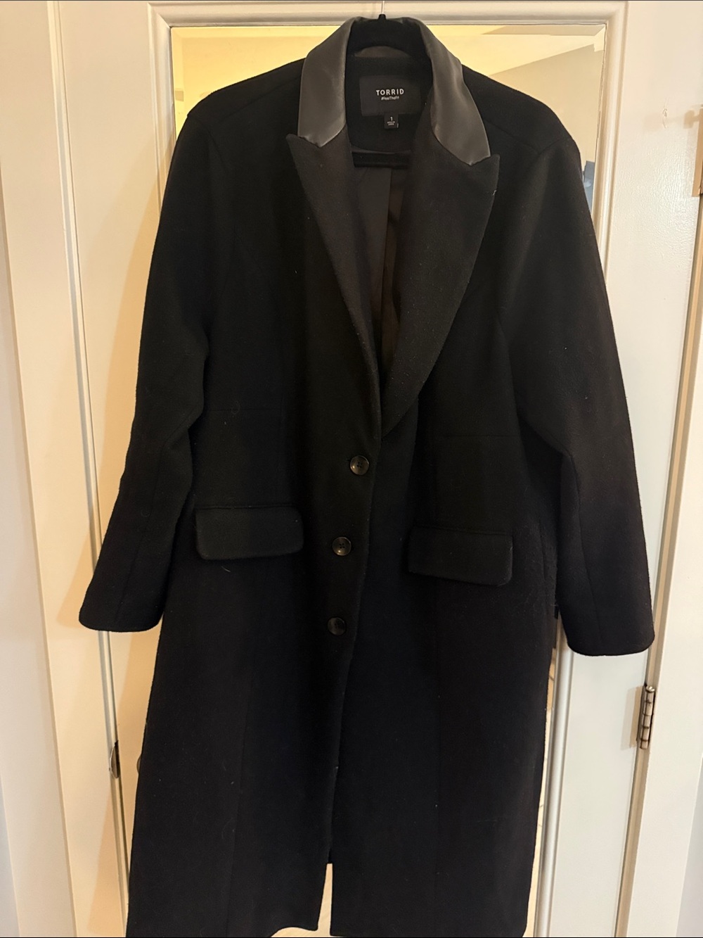 torrid Black Classic Long Coat with Faux-Leather Collar